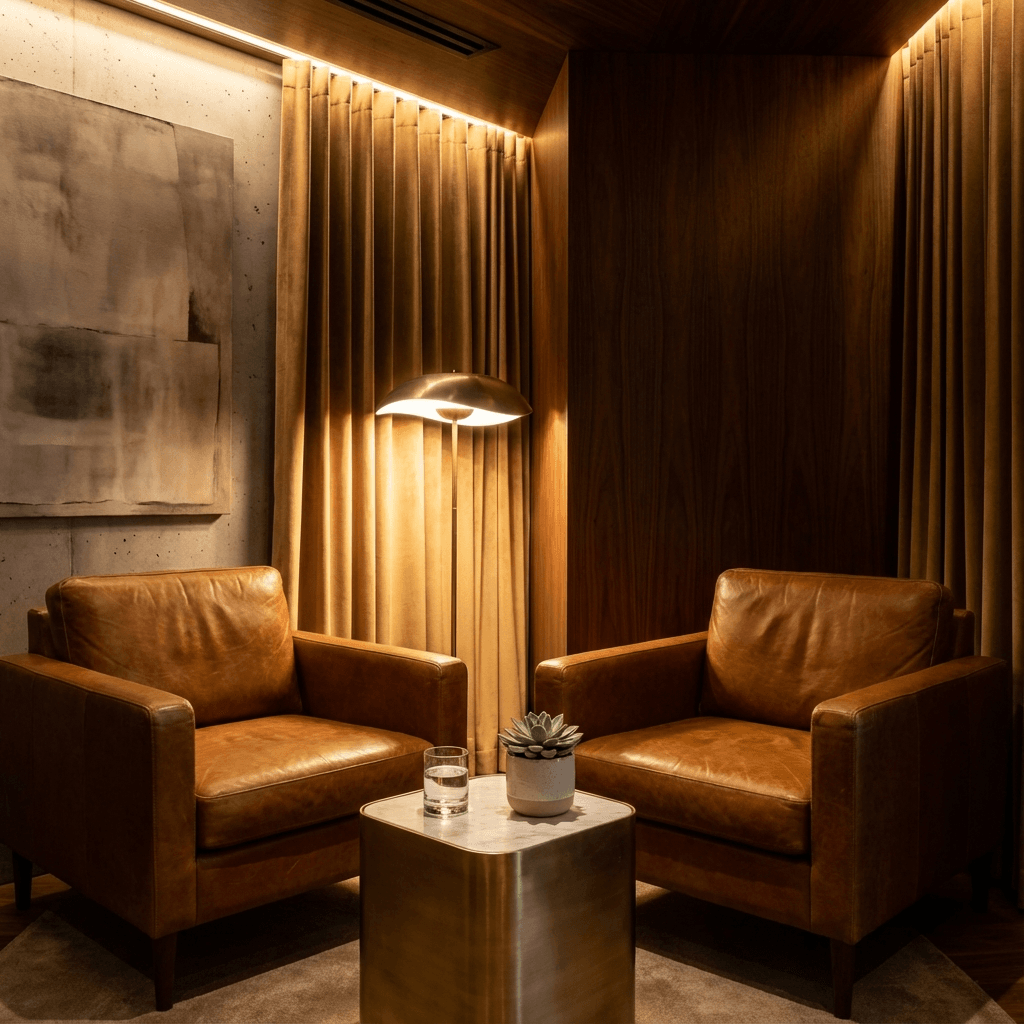 VIP consultation niche with leather armchairs